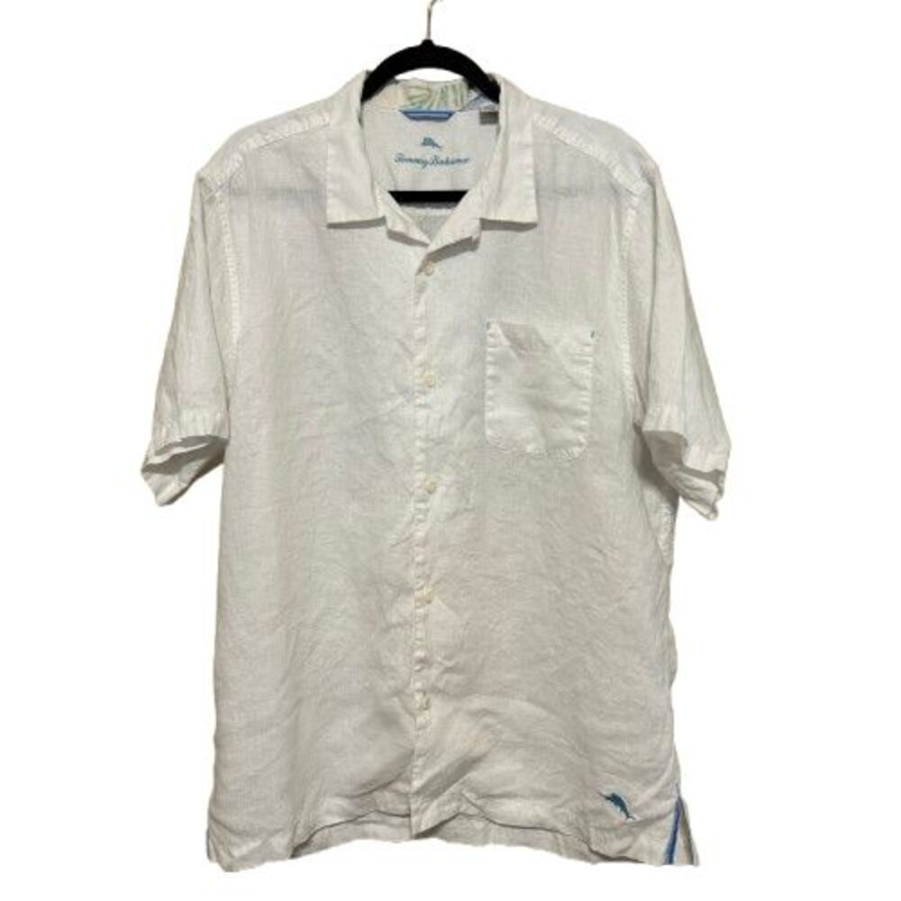 Tommy Bahama Disney Riviera Resort 100% Linen Button Up Shirt Mens Large White